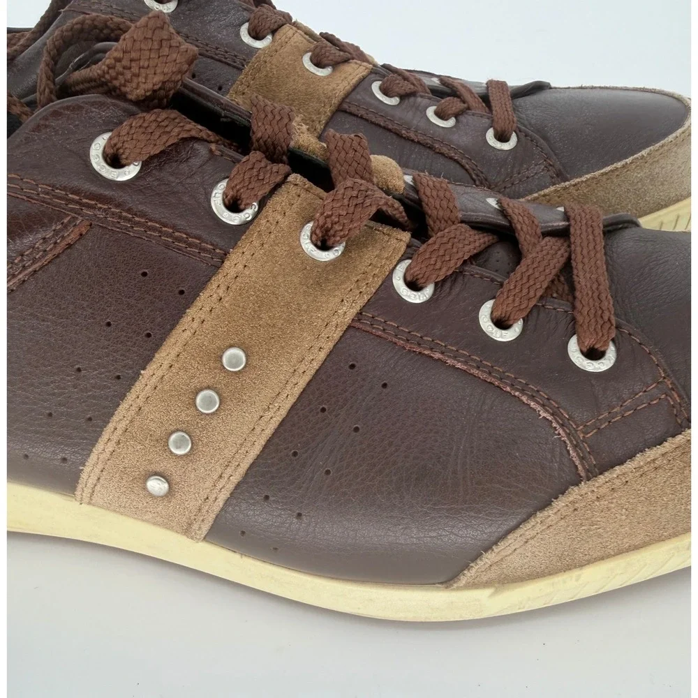 ECCO Mens Brown Leather Suede Low Top Lace Up Sneakers Studded Size 46